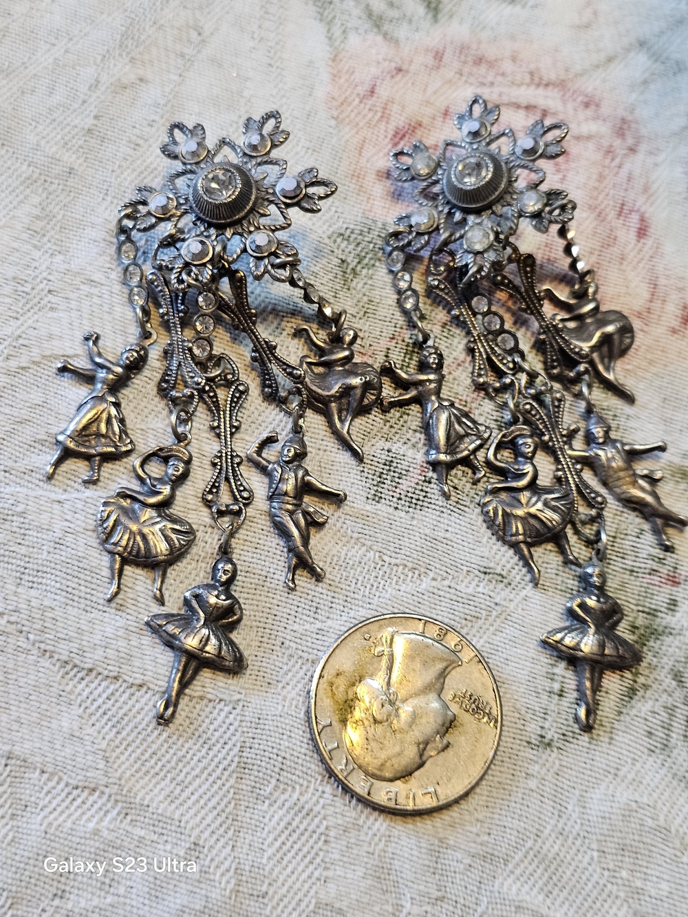 Vintage-Style Silver Ballet Dancer Drop Earrings